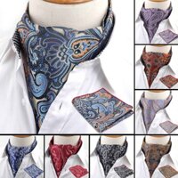 Zonfaz Nam Sang Trọng Cravat Túi Vuông Bộ Cà Vạt Trang Trọng Hankerchief Ascot Scrunch Tự Paisley Dây Buộc Cổ Lụa