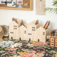 Zonggjz 2 Cái / bộ Dụng Cụ Sắp Xếp Bàn Chải Trang Điểm, Hộp Bảo Quản Văn Phòng Phẩm Hình Nhà Đựng Bút, Máy Tính Để Bàn Gỗ Học Sinh