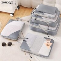 Zonggjz Bộ túi đựng hành lý 3 / 6 CÁI, Bộ sắp xếp du lịch chống nước màu xám màu be, Tam giác đôi di động Kích thước hỗn hợp Cửa sổ trực quan Quần áo Túi phân loại Du lịch / Chuyến đi kinh doanh