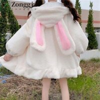 Zonggjz Tai Thỏ Áo Khoác, Bộ Đồ Ngủ Hoạt Hình Kawaii Áo Nỉ Nữ, Áo Khoác Thỏ Zip-up Áo Khoác Ấm Áp Áo Khoác Dài Tay Du Lịch