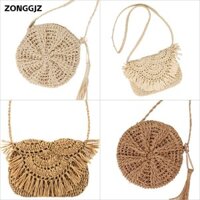 Zonggjz Túi Rơm Mùa Hè Túi Đeo Vai Mây Dệt Túi Xách Đan Nữ Cô Gái Ống Hút Túi Xách