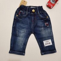 ZQ05-M1 - Quần Jean lửng bé trai, xước, sao pha màu viền gấu, màu đen, size nhỡ 3-10t