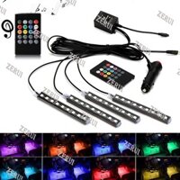 Zr Cho amart1set 4 9LED RGB Nội Thất Ô Tô Khí Quyển Neon Dải Đèn Âm Nhạc Từ Xa