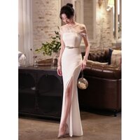 zs Đầm dạ hội trắng sang trọng nhẹ nhàng cho phụ nữ 2025, mới cao cấp, sang trọng nhẹ nhàng, khí chất niche, đầm nàng tiên cá không dây sexy cho hội nghị thường niên