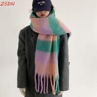 Zsdn Khăn Cashmere Sọc Dài Retro Dành Cho Nữ Làm Dày Thu Đông Đơn Giản Thanh Lịch Pashmina Quấn