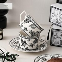 [Zthome] Bộ bát đĩa và đĩa hoa văn đen trắng Bộ cốc trà chiều cổ điển đơn giản Hàn Quốc có khay Boutique