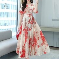 Ztoyl 2022 Nữ Thanh Lịch Plus Kích Thước Boho Đi Biển Đầm Maxi Hoa Voan Midi Sundress IR