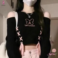 Ztoyl Cô Gái Cay Gợi Cảm Retro Bướm Thêu Vai Nữ Crop Áo Len Mới
