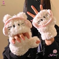 Ztoyl Hoạt Hình Sang Trọng Mùa Đông Bịt Tai Găng Tay Mèo Dễ Thương Giữ Ấm Earflap Chống Gió Lật Găng Tay Mùa Đông Mới