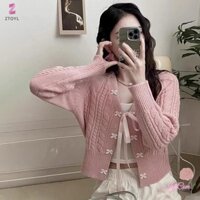 Ztoyl Nơ Dệt Kim Cardigan Nữ Thu Đông Ren Áo Len Thường Ngày Áo Khoác Áo Mới