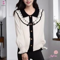 Ztoyl Nữ Xù Dài Tay Dệt Kim Áo Len Đơn Ngực Ve Áo Nơ Áo Mới