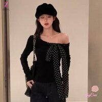 Ztoyl Thu Đông Nữ Thời Trang Sang Trọng Chấm Bi Ruy Băng Áo Thun Dài Tay Mỏng Mới
