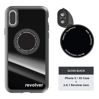 Ztylus Gloss Black Revolver M Series Camera Kit: 6 in 1 Lens with Case for iPhone X - 2X Telephoto Lens, Macro, Super Macro Lens, Wide Angle Lens