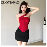 Zuoyinko Cutenew Y2K Thiết Kế Đai Đỏ 2024 Mùa Hè Tank Top 3D Unruly Rose Backband Skinny Vest Phong Cách Đường Phố