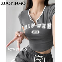 ZUOYINMO áo phông áo thun nữ croptop baby tee Đơn giản Fashion Popular Cute WTX23B049E 5Z240130