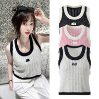 ZWG9 Self-Portrait Niche Design Color Matching Chest Alphabet Knitting Vest O-neck Short Top All-Matching Outer Wear2024New