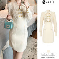 Zyht EraVogue Đầm Nữ Kem Đầm Tay Phồng Váy Phù Hợp Với Công Sở Đầm Hiso Đầm Vintage Đầm Dự Tiệc Đầm Dạ Hội 51105