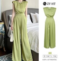 ZYHT EraVogue Jumpsuit nữ Bộ jumpsuit màu xanh lá cây, jumpsuit không tay, jumpsuit chân dài, jumpsuit satin 50111