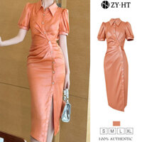 Zyht EraVogue Váy Nữ, Váy Cam, Váy Satin, Váy Tay Phồng Đầm Công Sở Hiso Đầm Vintage Đầm Dự Tiệc Đầm Dạ Hội 51029