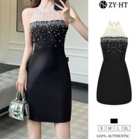 Zyht EraVogue Váy Nữ Váy Đen Không Tay Váy Hiso Váy Vintage Đầm Dự Tiệc Váy Pháp 9659