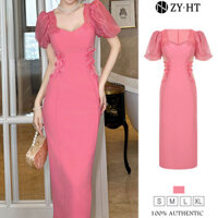 Zyht EraVogue Váy Nữ Váy Hồng Tay Phồng Váy Cổ Vuông Váy Công Sở Váy Hiso Váy Vintage Đầm Dự Tiệc Váy Dạ Hội 21100