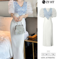 Zyht EraVogue Váy Nữ Váy Trắng Cổ Chữ V Váy Tay Phồng Váy Công Sở Váy Hiso Đầm Vintage Đầm Dự Tiệc Đầm Dạ Hội 15026