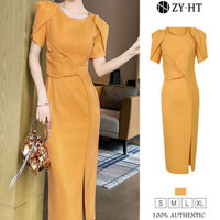 Zyht EraVogue Váy Nữ Váy Vàng Tay Phồng Váy Công Sở Váy Hiso Đầm Vintage Đầm Dự Tiệc Đầm Dạ Hội 50882