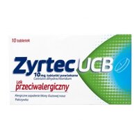 Zyrtec UCB 10mg, 10 viên:thuốc điều trị  giảm các triệu chứng mũi và mắt liên quan đến viêm mũi dị ứng theo mùa và mãn tính, giảm nổi mề đay.