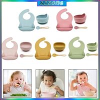 Zzz 3 Yếm Cho Bé + Đĩa Hút Bát Đĩa + Bộ Thìa Silicon Chống Thấm Nước Cấp Trẻ Sơ Sinh Có Thể Điều Chỉnh Chảy Nước ợn Burp Tạp Dề