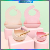 Zzz 3 Yếm Sơ Sinh Cho Bé + Đĩa Hút Bát Đĩa + Bộ Thìa Silicon Chống Thấm Nước Cho Trẻ Sơ Sinh Khăn Nước Bọt Học F