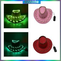 Zzz LED Flat Cap Viền Nón Phương Tây Sáng Lên Bò Cô Gái Nón Ảo Thuật Sư Người Lớn Unisex Cosplay Trang Phục Nón Câu Lạc Bộ Đêm Headg