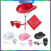 Zzz Nữ Mũ Cao Bồi Phương Tây Rộng Vành Mũ Khăn Tay Trái Tim Kính Mát Bộ Cosplay Đảng Mũ Trang Phục Fedora-Hat Headdr