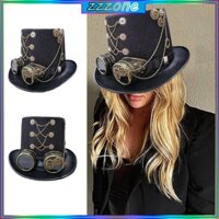 Zzz Steampunk Top Mũ Có Kính Halloween Kim Loại Bánh Răng Trang Trí Nón Gothic Cosplay Ảo Thuật Gia Mũ Unisex Jazzs Mũ