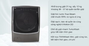 Máy giặt sấy LG Inverter 21 kg F2721HTTV cao cấp tính năng 2 trong 1