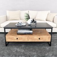 Bàn sofa 2 tầng có ngăn kéo gỗ cao su TT68140