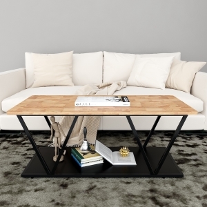 Bàn sofa 2 tầng khung sắt mặt gỗ cao su TT68153