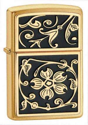 Bật lửa Zippo Gold Floral Flush Emblem Brushed Brass