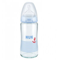 Bình sữa thủy tinh Nuk núm silicone S1-M 240ml NU66128