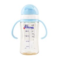 Bình tập uống Richell nhựa PPSU có ống hút 260ml – Xanh RC99128