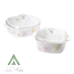 Bộ 2 nồi thủy tinh vuông Corningware A-152-EC