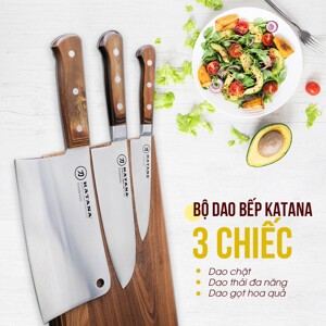 Bộ 3 chiếc dao bếp cao cấp thương hiệu KATANA Essential - Dao chặt - Dao thái -  Dao gọt hoa quả - KATASET001