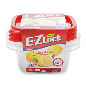 Bộ 3 hộp bảo quản thực phẩm Ezlock Lock&Lock HLE8104S - nắp đỏ, 250ml