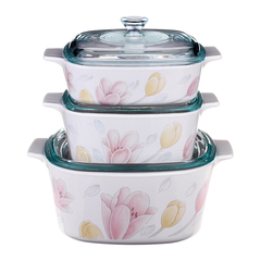 Bộ 3 nồi thủy tinh vuông Corningware A-140-EC