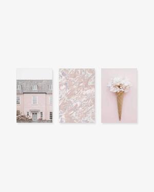 Bộ 3 tranh Home Flower Abstract Painting Pink