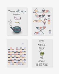 Bộ 4 tranh Tea Eat Quote Polygon