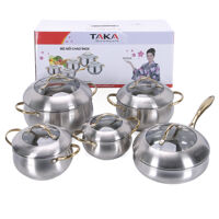 Bộ 5 nồi chảo inox 304 đế từ 3 lớp Taka TKC05A