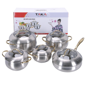 Bộ 5 nồi chảo inox 304 đế từ 3 lớp Taka TKC05A