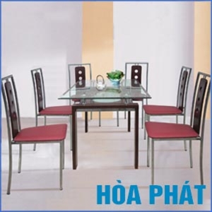 Bộ bàn ăn mặt kính Hòa Phát B51 + 6G51