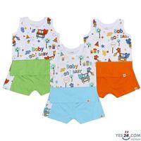 Bộ bé trai ba lỗ họa tiết dễ thương Vườn Xuân số 1-7711 - 6-12 tháng