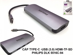 Bộ chia Hub Type C 3.1 -> USB3.0*2+ HDMI +SD+C Female Adapter Philips DLK5516C/94